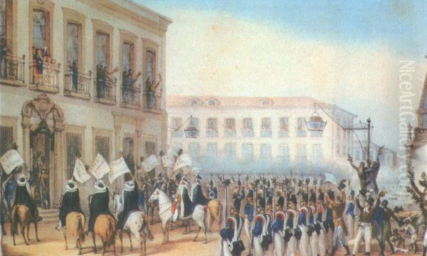 Aclamacao do jovem Pedro II como Imperador do Brasil,  apos aAbdicacao de D. Pedro I, a 9 de abril de 1831. Oil Painting by Jean Baptiste Debret
