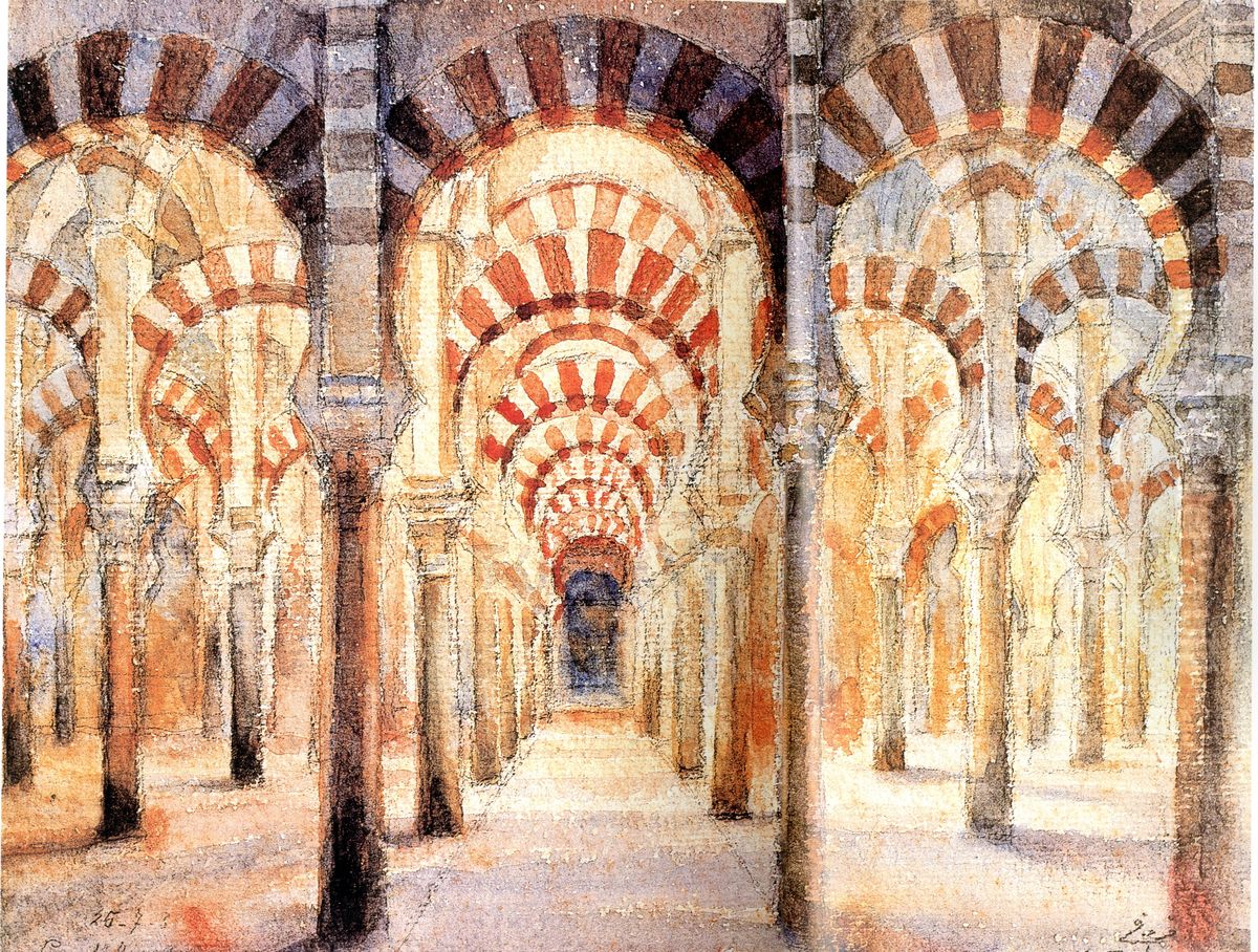 Cordoba, the Grand Mosque. Oil Painting by Moustafa Farroukh