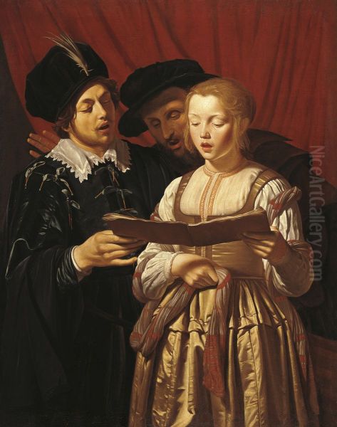 Three Singers Oil Painting by Adam de Coster