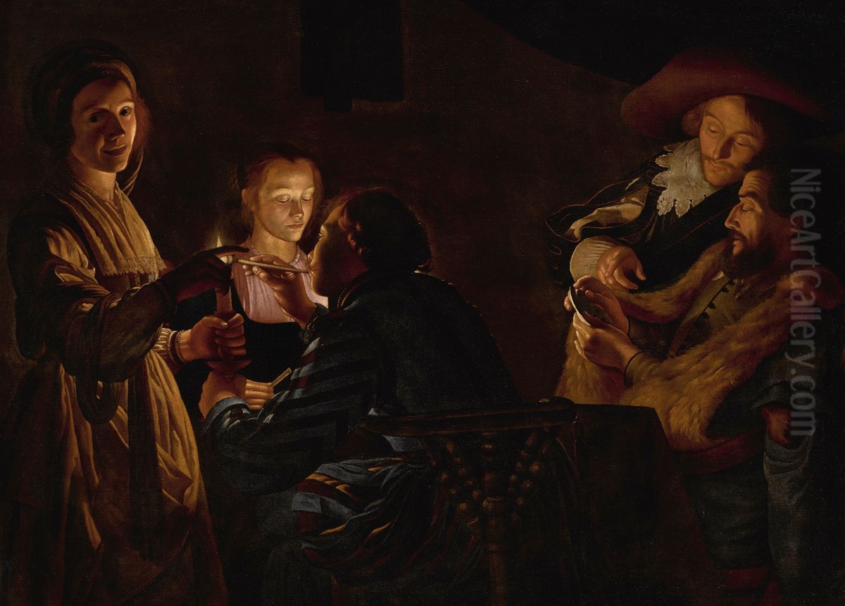 Card Players Oil Painting by Adam de Coster
