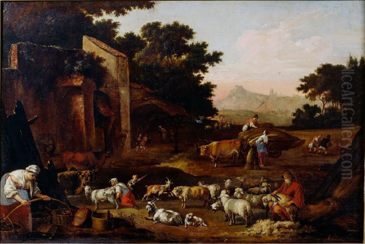 Sheep-shearing Oil Painting by Adam de Colone