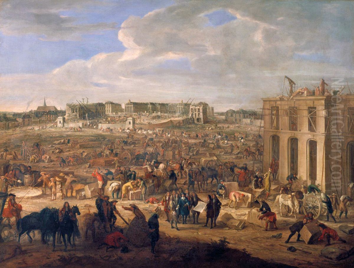 Construction of the Chateau de Versailles Oil Painting by Adam Frans van der Meulen
