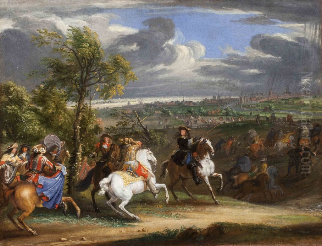 Louis XIV with his Army at the Siege of Courtrai in 1667 Oil Painting by Adam Frans van der Meulen