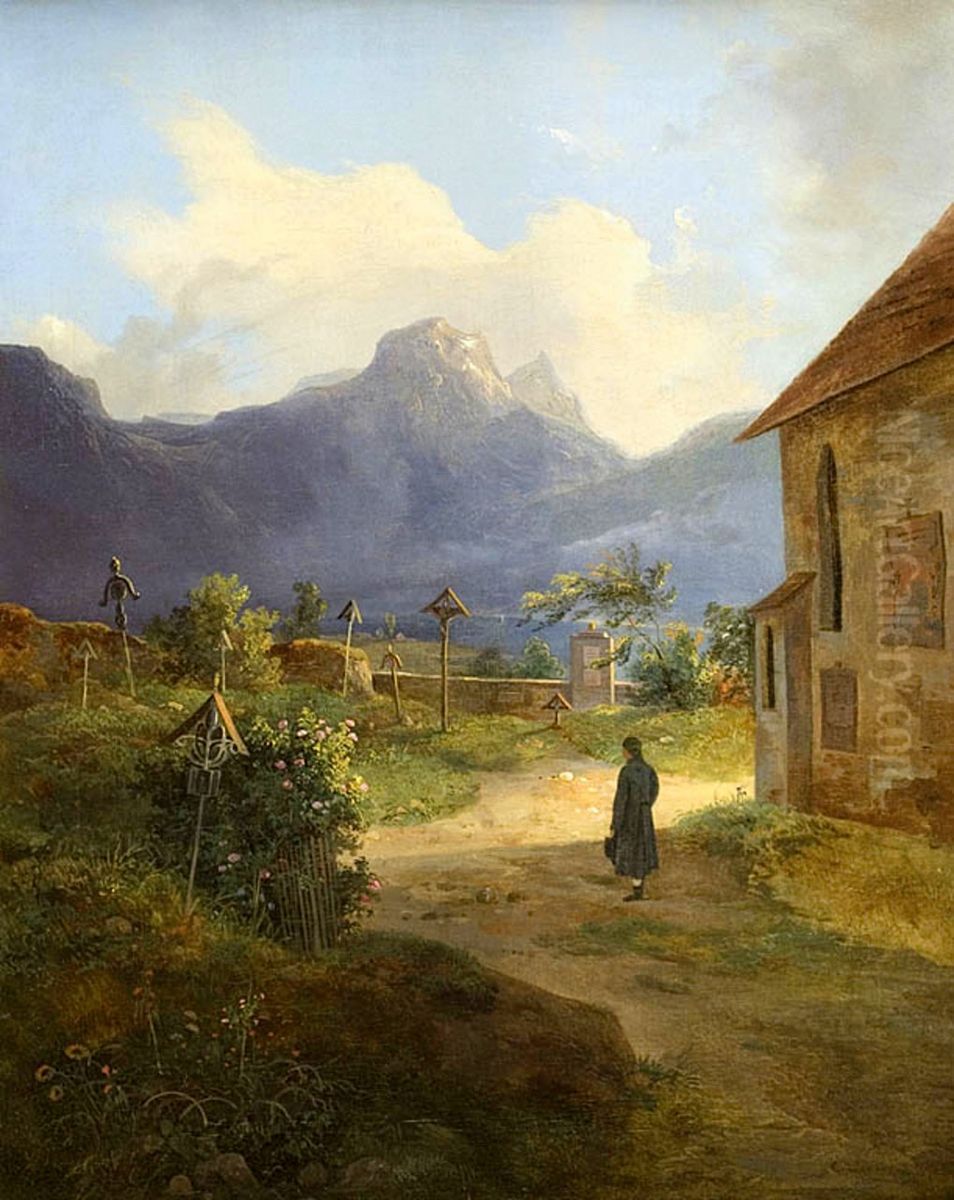 Pejzaz alpejski z kosciolkiem Oil Painting by unknown Pejzaz alpejski z kosciolkiem Oil Painting by unknown