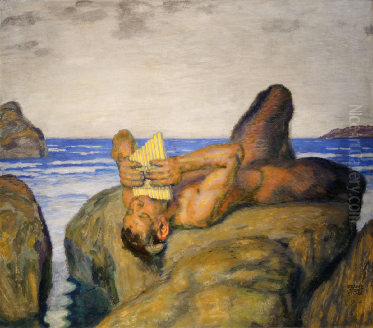 Fluting faun Oil Painting by Franz Stuck