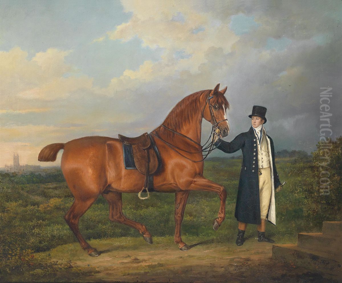 Junger Mann mit seinem Reitpferd Oil Painting by unknown