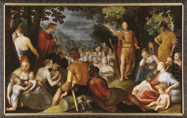 The preaching of St John the Baptist Oil Painting by Adam van Noort
