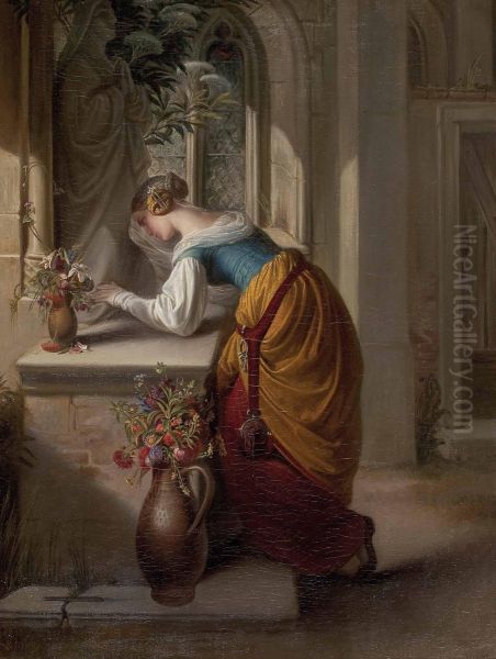 Gretchen vor der Statue der Hl. Maria Oil Painting by Adam Vogler