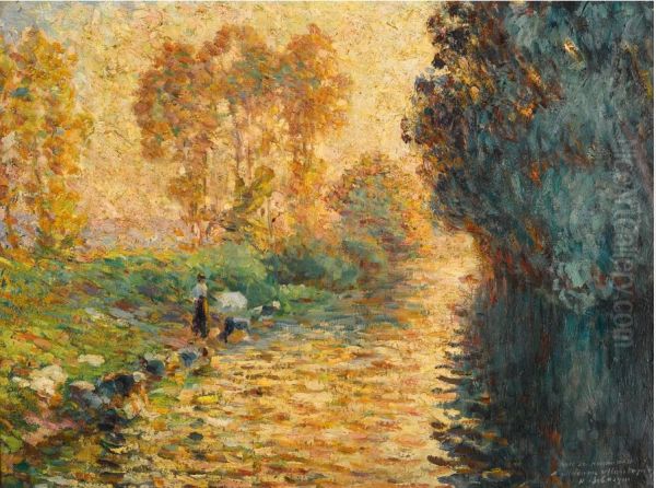 LES LAVANDIERES AU CREPUSCULE Oil Painting by Henri Lebasque