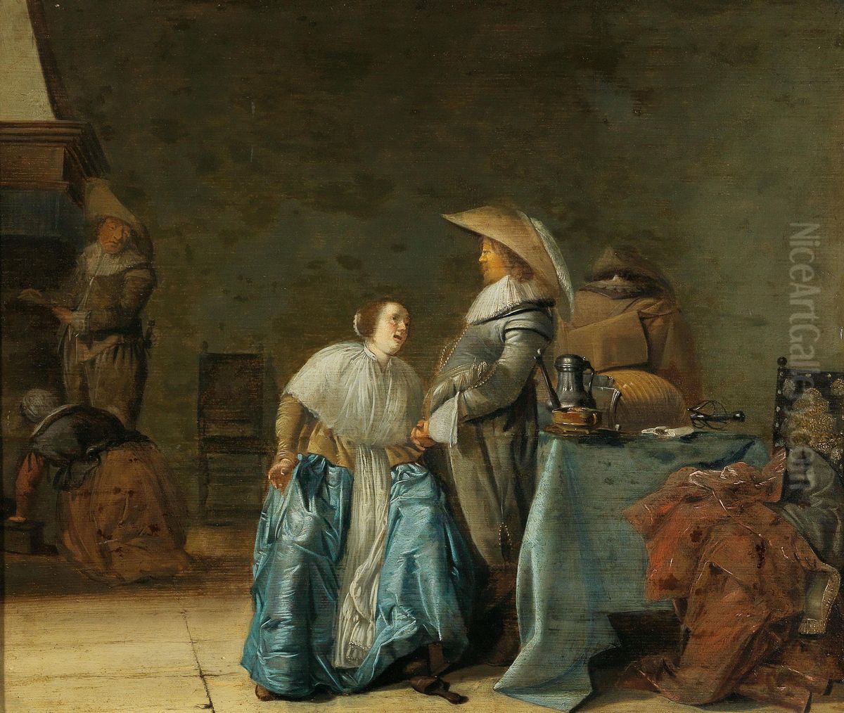 A tavern interior with a couple Oil Painting by Pieter Codde