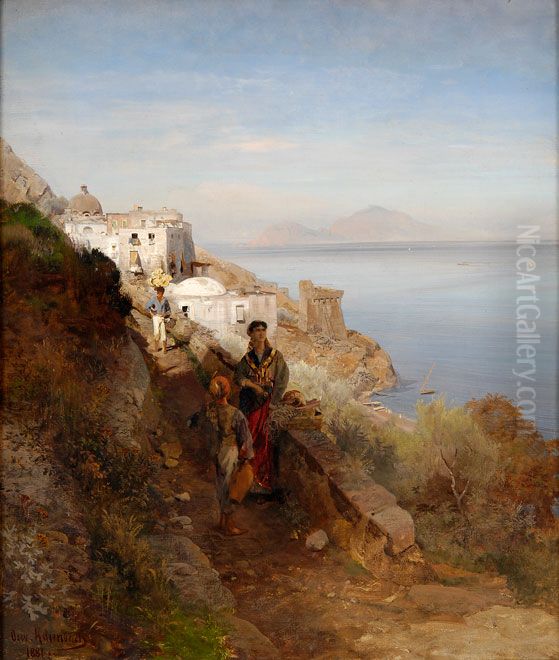 Die Kuste von Sorrent Oil Painting by Oswald Achenbach