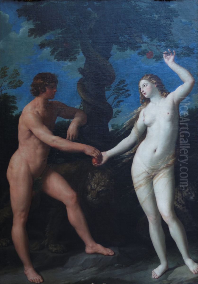 Adam   and  Eve Oil Painting by Guido Reni