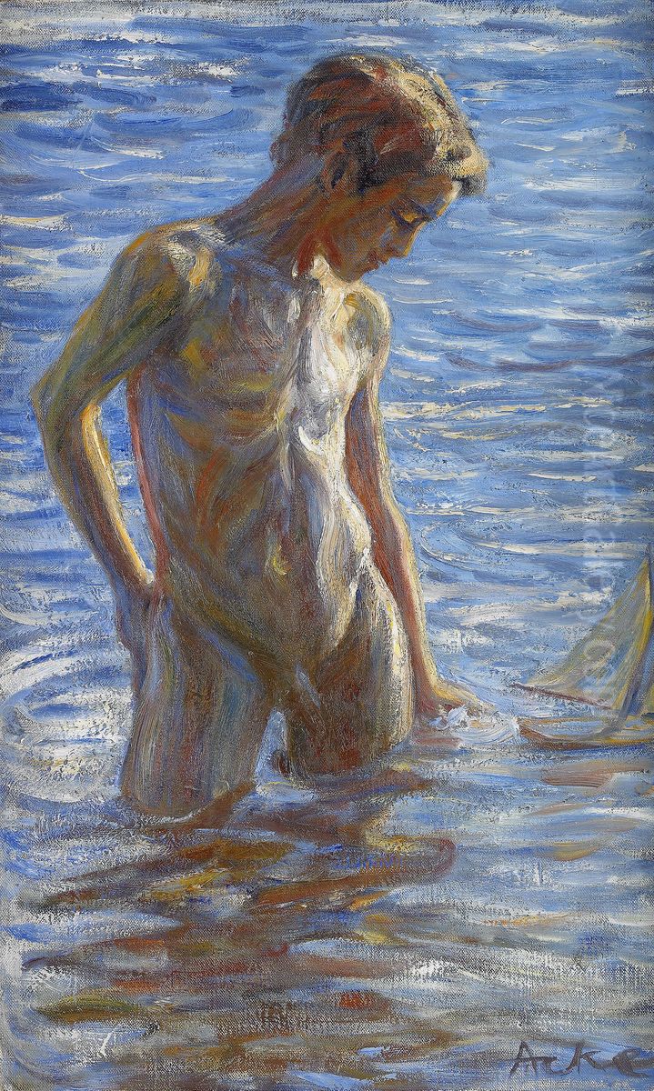 Badande pojke Oil Painting by J.A.G. Acke