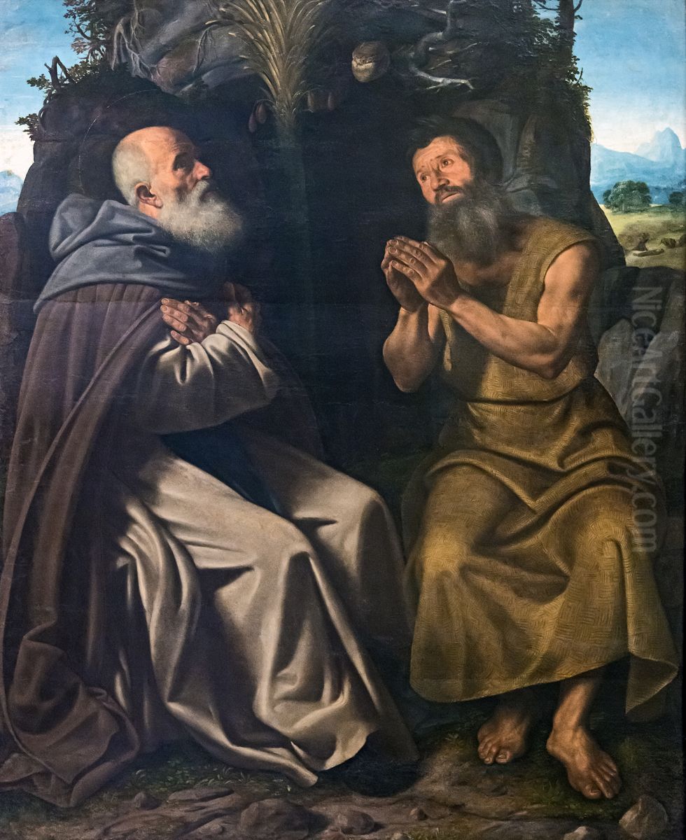 Anthony the GreatandPaul of Thebes Oil Painting by Giovanni Girolamo Savoldo