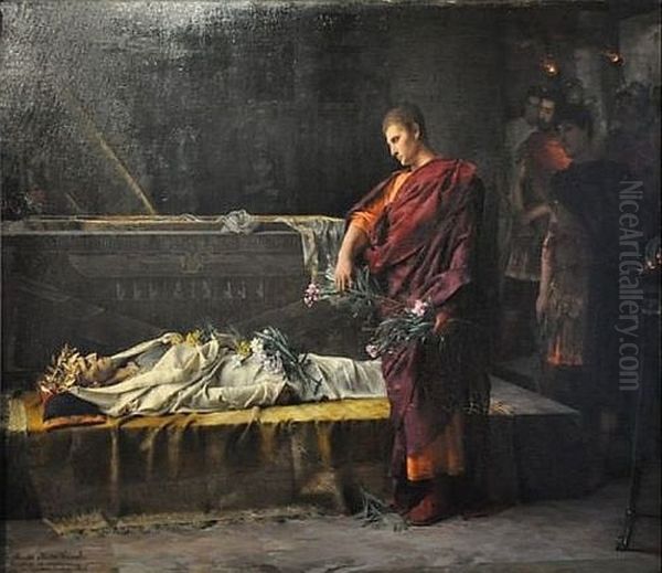 Augustus at the Tomb of Alexander Oil Painting by Gustave-Claude-Etienne Courtois Augustus at the Tomb of Alexander Oil Painting by Gustave-Claude-Etienne Courtois
