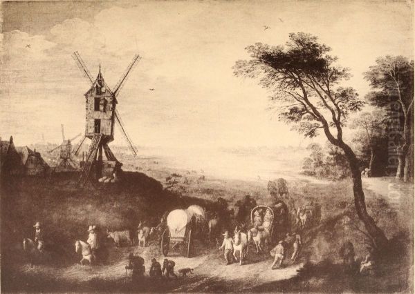 Landscape with windmill Oil Painting by Jan Brueghel the Elder