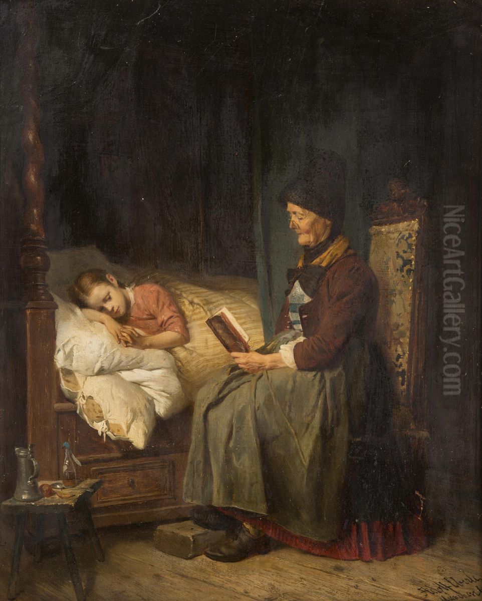A Bedtime Story Oil Painting by Adolf Eberle A Bedtime Story Oil Painting by Adolf Eberle