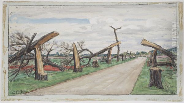 Route de Roye a Noyon: les arbres coupes Oil Painting by unknown