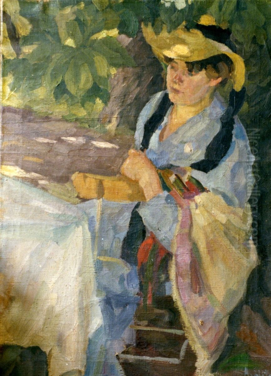 Lady sitting under trees Oil Painting by unknown