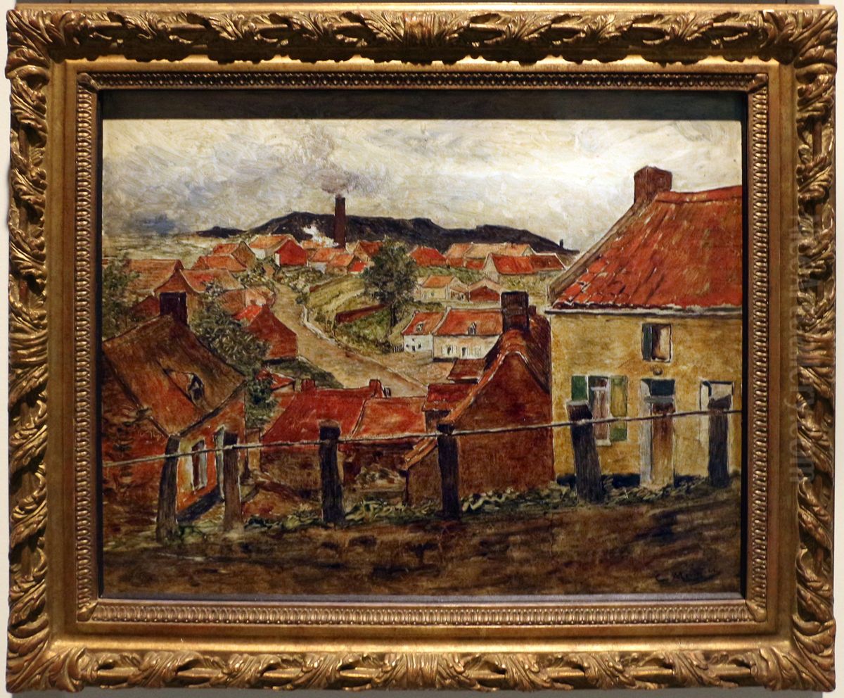 The red roofs Oil Painting by Constantin Meunier