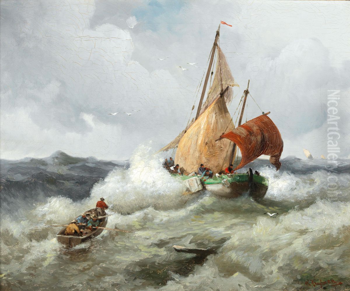 Fischer in sturmischer See Oil Painting by Adolf Kaufmann