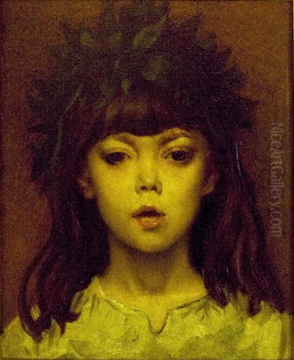 Enfant couronne de lauriers Oil Painting by Constantin Meunier