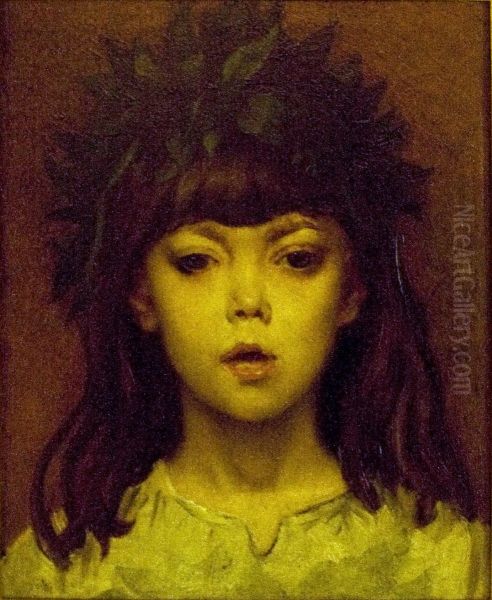 Child Crowned with Laurels Oil Painting by Constantin Meunier