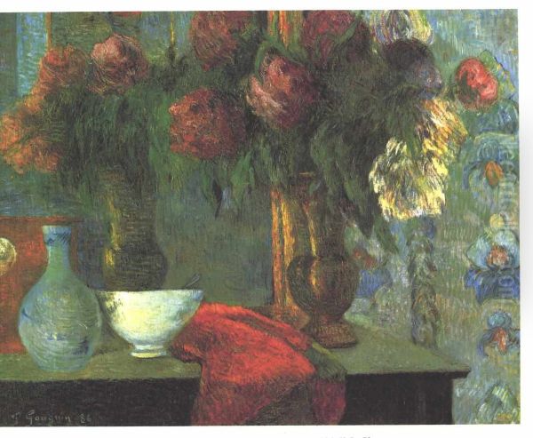 Stil life with white vase Oil Painting by Paul Gauguin