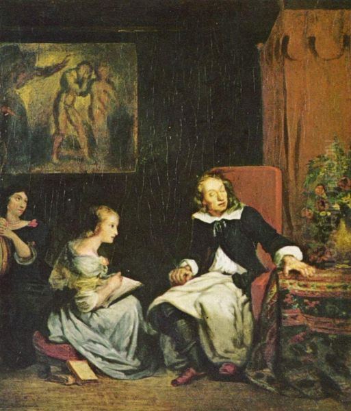 Milton diktiert seinen Tochtern das >>Paradise Lost<< Oil Painting by Eugene Delacroix