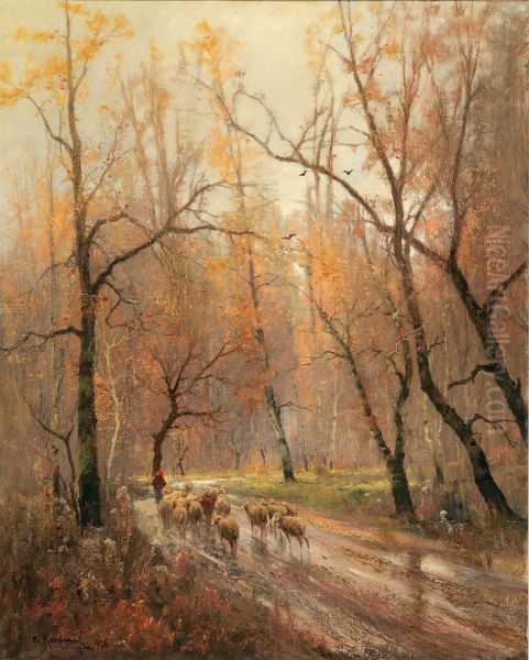 Shepherdess Returning Home Oil Painting by Adolf Kaufmann