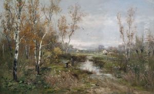 Herbstliche Moorlandschaft an einem Birkenhain.