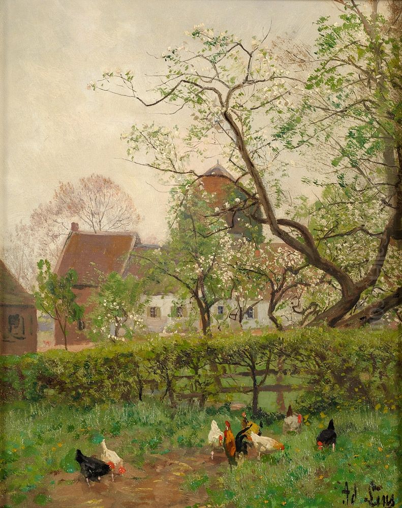 Der Steinhof in Huckingen. Oil Painting by Adolf Lins