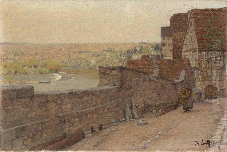 Fruhlingsmorgen am Neckar. Oil Painting by Adolf Luntz