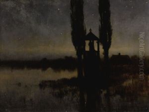 Nocturne - a chapel with a statue of Saint. Jan Nepomucen