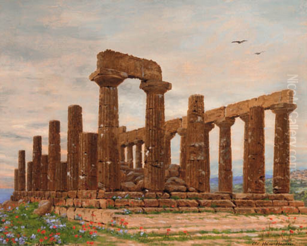 The Temple of Juno, Agrigento, Sicily. Oil Painting by Adolf Heinrich-Hansen