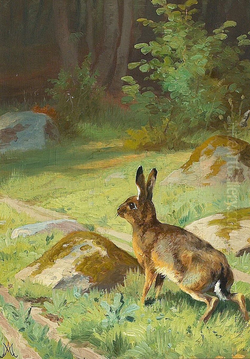 Landscape with a hare. Oil Painting by Adolf Mackeprang
