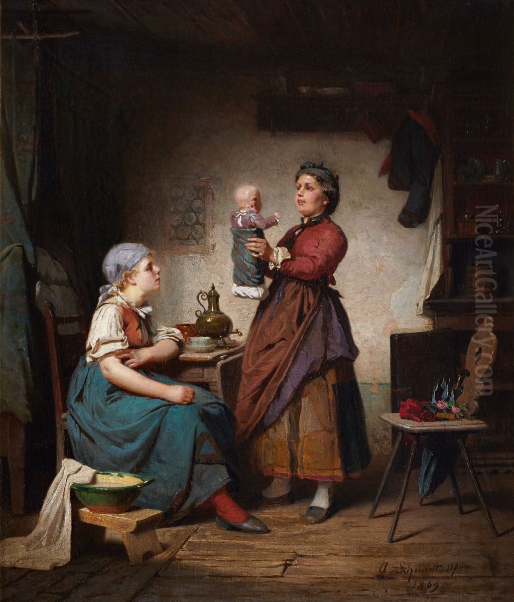 Besuch derPatin Oil Painting by Adolf Schmidt