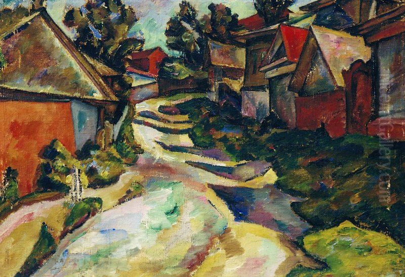 Village Street Oil Painting by Adolf Izrailovich Milman