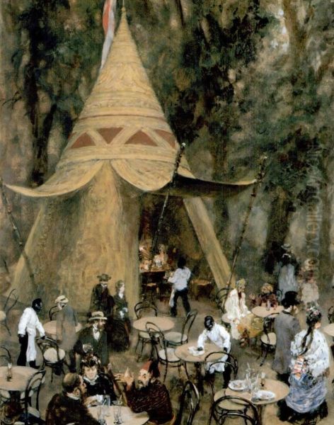 Indianer-Cafe auf der Wiener Weltausstellung Oil Painting by Adolph von Menzel