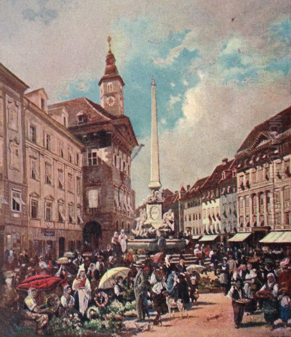Mestni trg. Oil Painting by Adolf Wagner