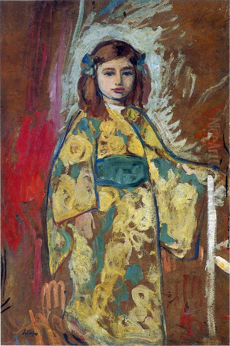 Nono in a Japanese Robe Oil Painting by Henri Lebasque