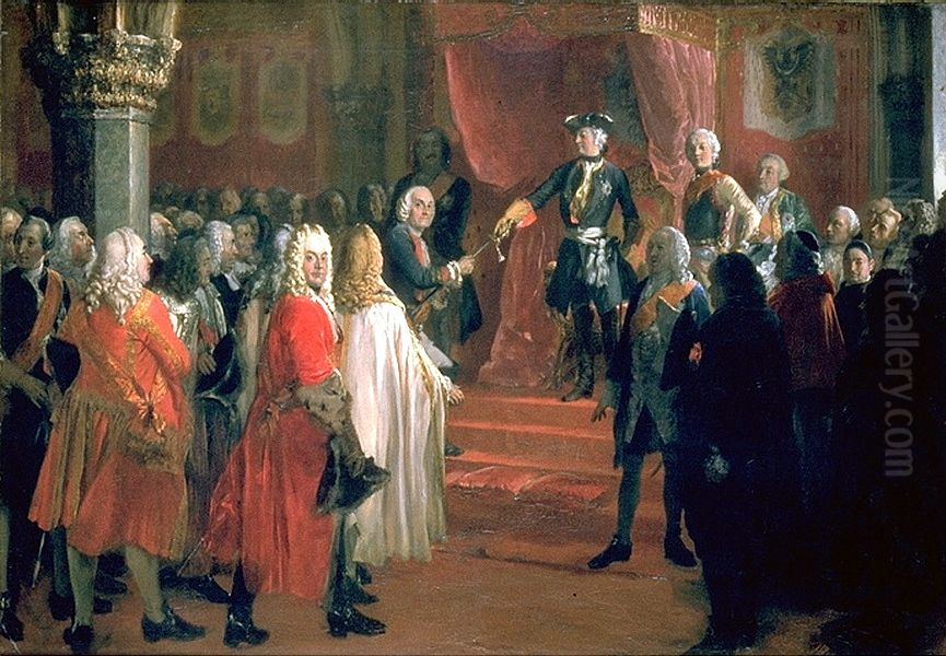 Huldigung der Stande Schlesiens zu Breslau im Jahre 1741 Oil Painting by Adolph von Menzel