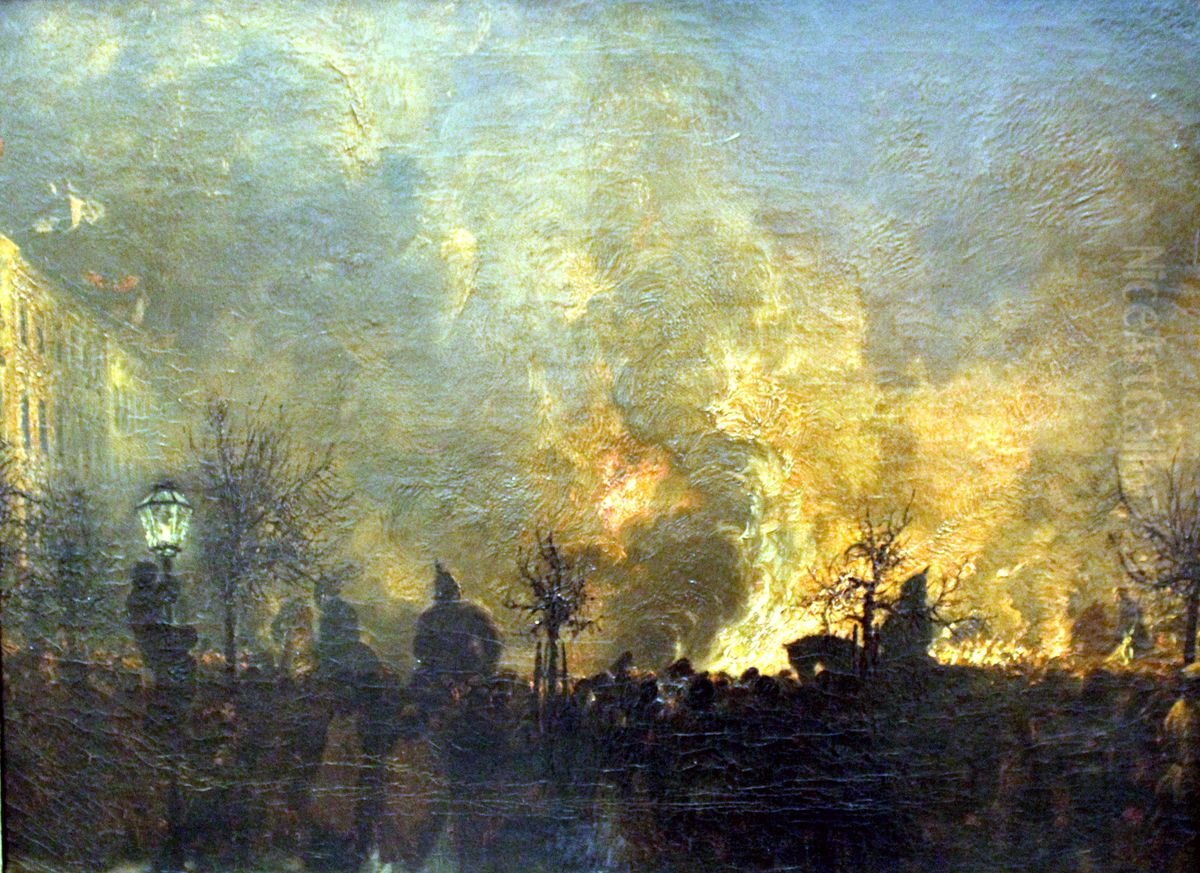 dopo la fiaccolata, anciando insieme le torce su Askanischen Platz a Berlino Oil Painting by Adolph von Menzel