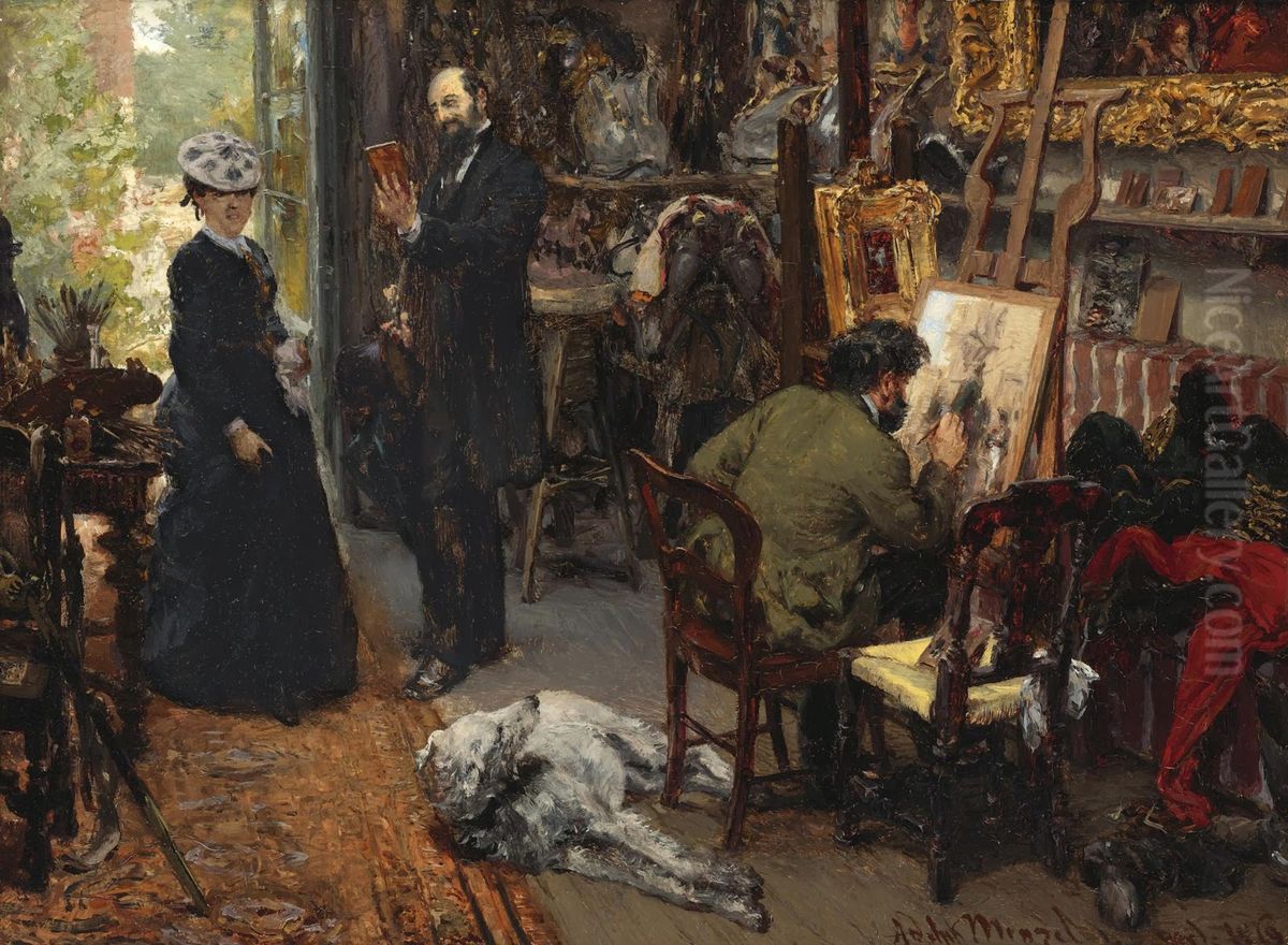 Meissonier im Atelier in Poissy Oil Painting by Adolph von Menzel