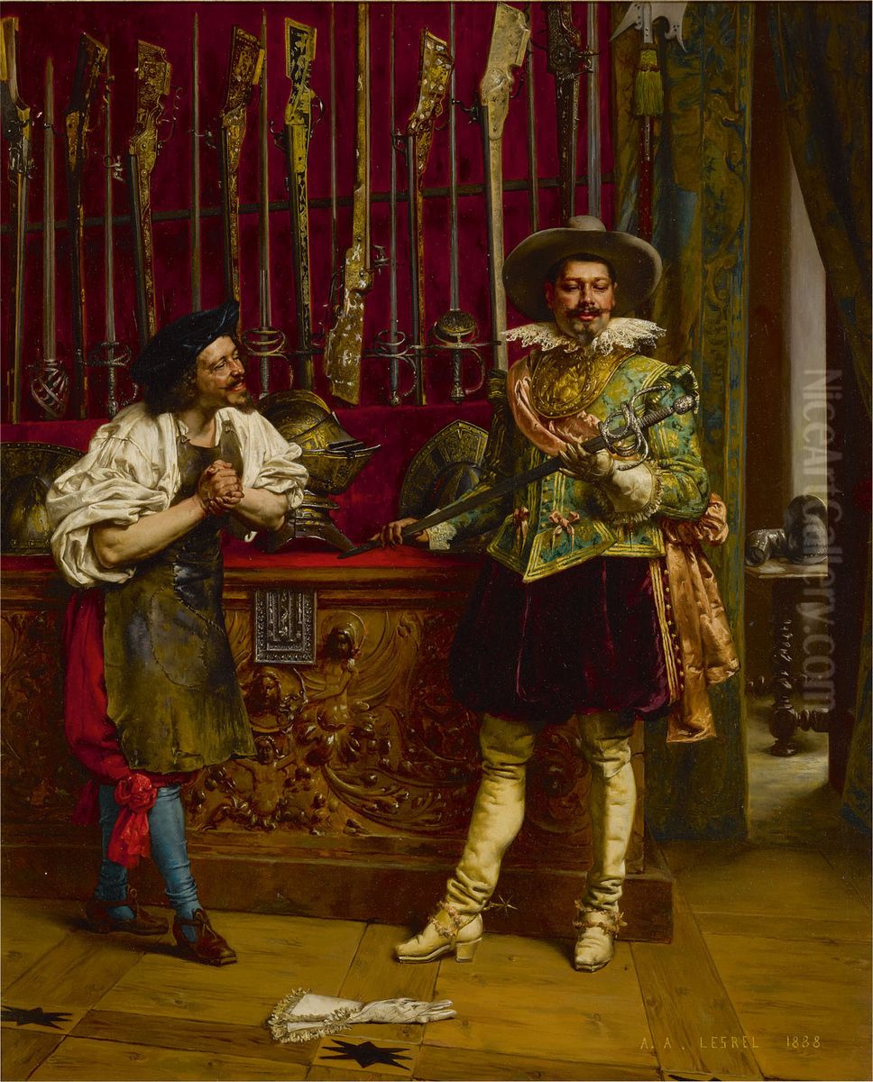 At the Swordsmith's Oil Painting by Adolphe Alexandre Lesrel