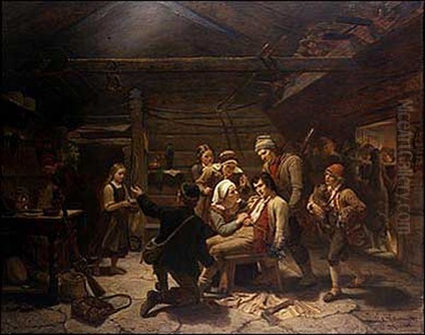 Den sarede bjornejeger Oil Painting by Adolph Tidemand