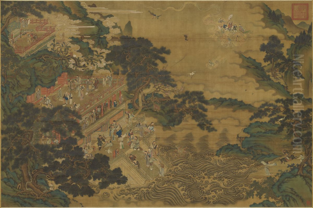 Gathering of Immortals Offering Blessings Oil Painting by Qiu Ying