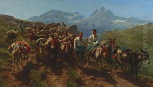 Muletiers espagnols traversent les Pyrenees