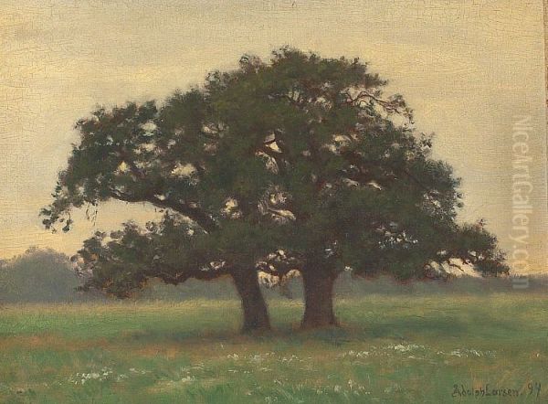 Landscape with old trees. Oil Painting by Adolph Larsen
