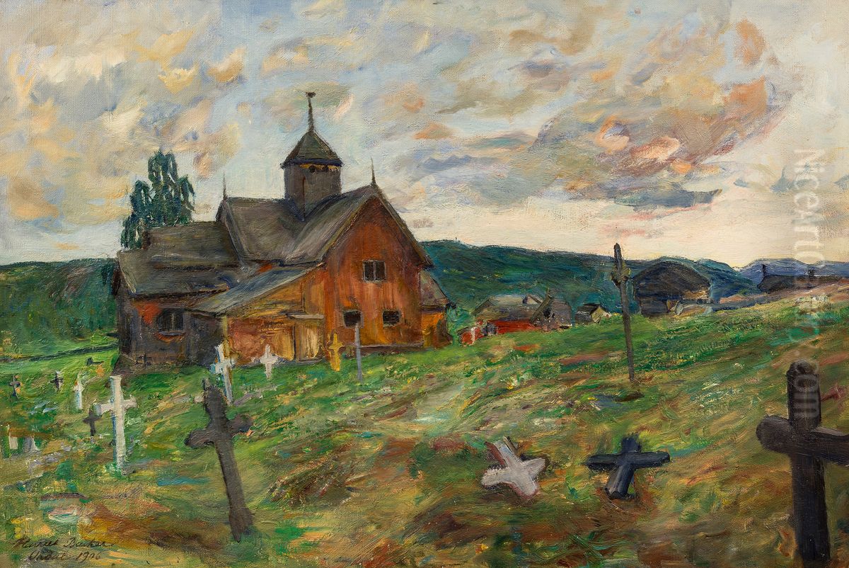 Uvdal Church og Cemetery Oil Painting by Harriet Backer